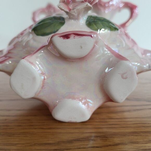Three Piece Iridescent Lusterware Pink Bud Vase Set 3-D Capodimonte Flowers - Picture 7 of 15
